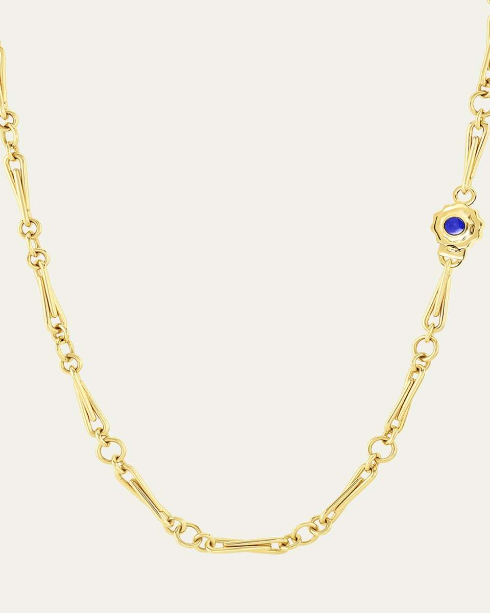 18K Gold Barley Corn Chain Necklace with Lapis Inlay Clasp